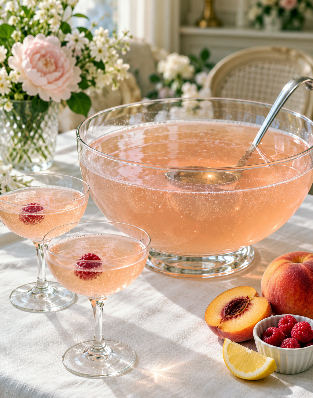 Punch champagne peche framboise