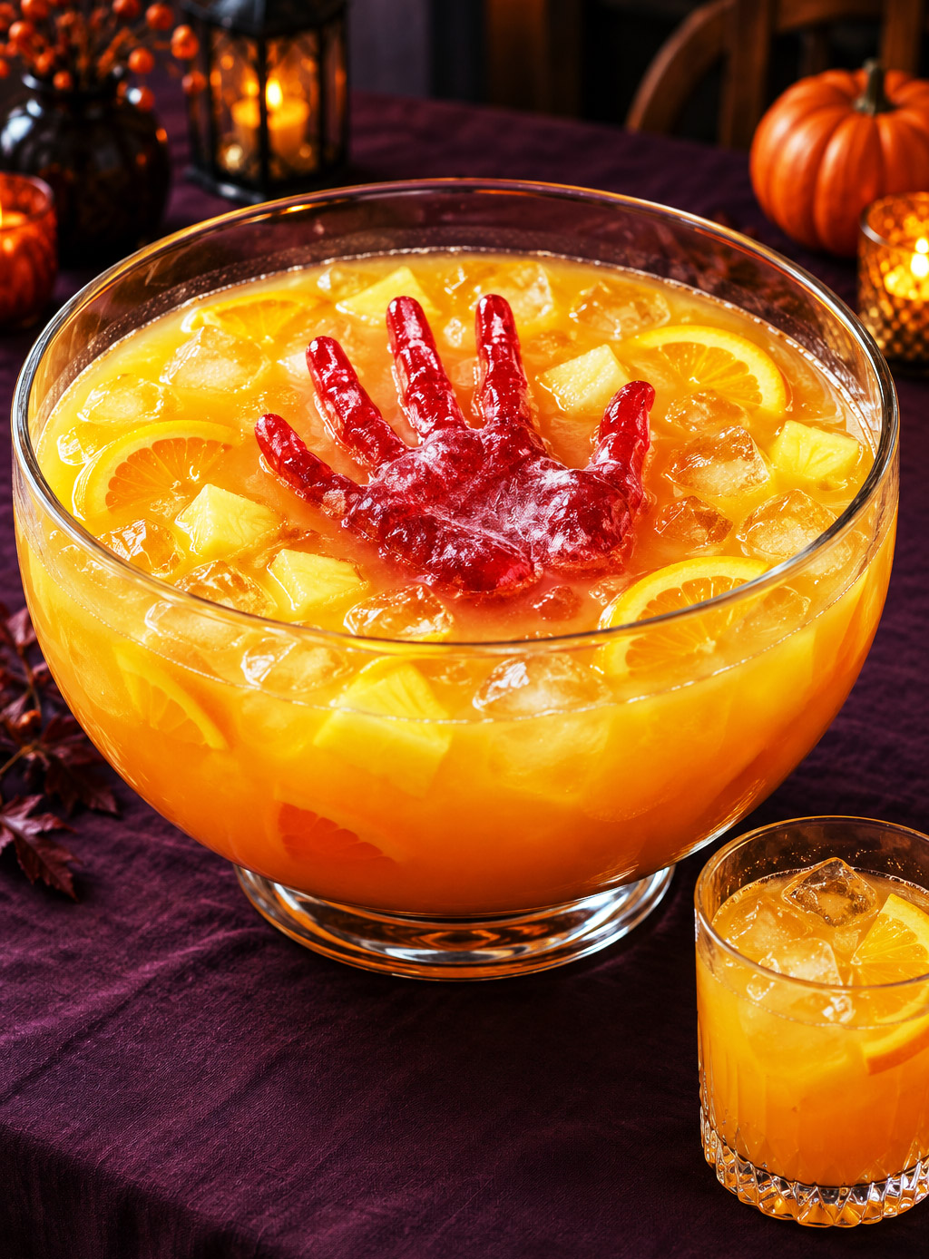 Punch halloween orange a la main rouge